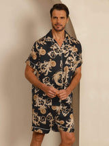 [Black Dragon] SilkSilky-CA Short Sleeve Lapel Collar Men's Pajamas 004
