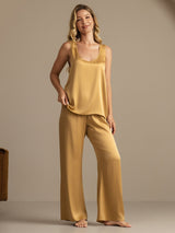 [Tan] SilkSilky-CA 19Momme Machine-Washable Silk Sleeveless Scoop Neck Women's Pajamas 007