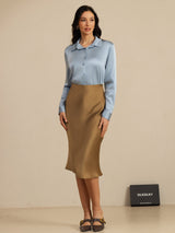 [Grayish Blue] SilkSilky-CA Long Sleeve Lapel Collar Women's Shirt 007