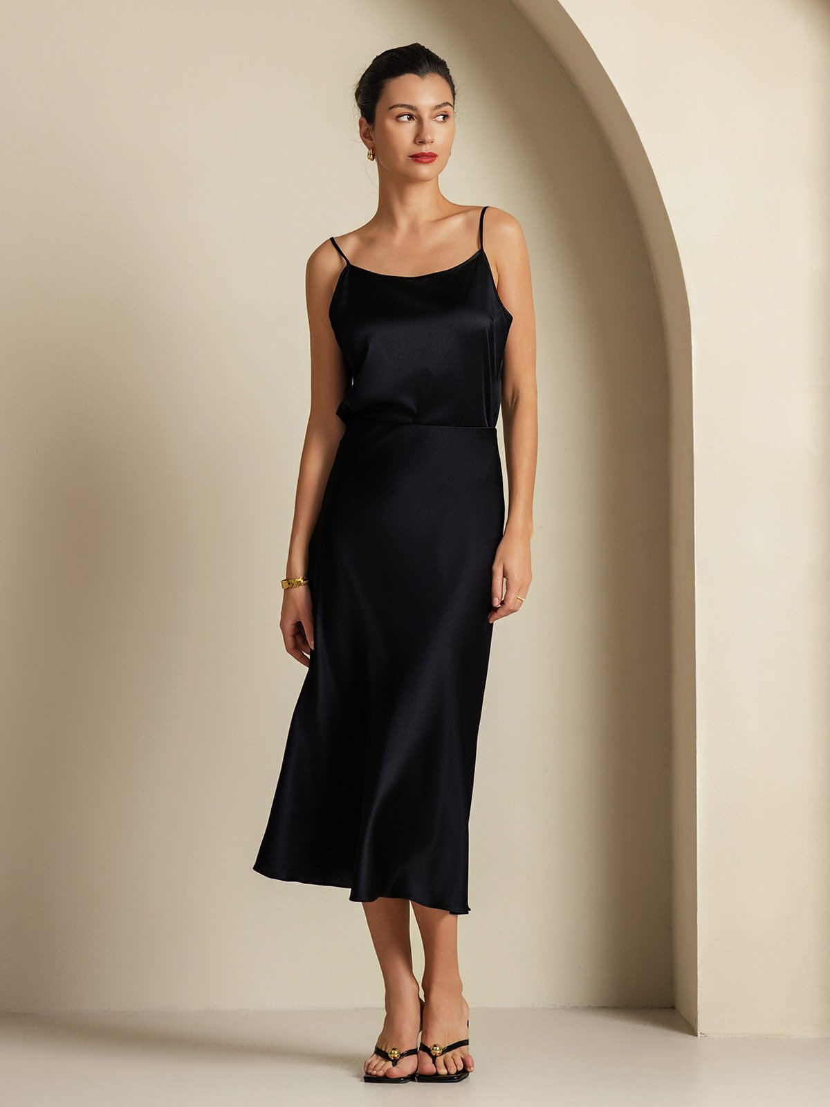 [Black] SilkSilky-CA 19Momme Pure Silk Womens Outfit Sets 005,