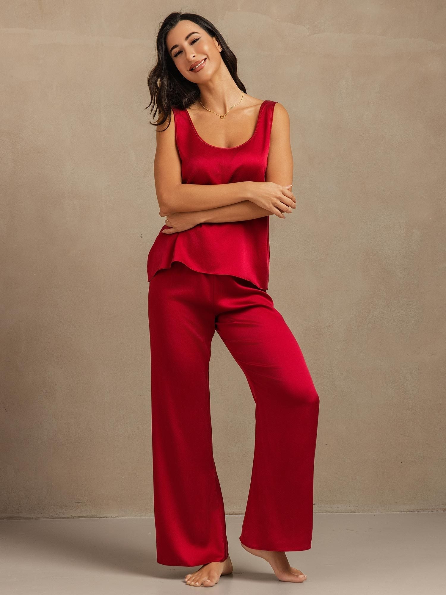 [Wine] SilkSilky-CA 19Momme Washable Silk Womens Pajamas 001,