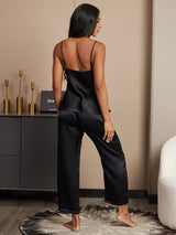 [Black] SilkSilky-CA Spaghetti Strap V Neck Camisole Set 003