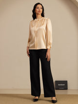 [Champagne] SilkSilky-CA 19Momme Long Sleeve Round Neck Blouse 007