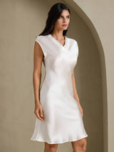 [White] SilkSilky-CA Cap Sleeve V Neck Dress 001
