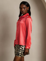 [Imperial Red] SilkSilky-CA Long Sleeve Lapel Collar Women's Shirt 004