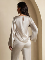 [Light Gray] SilkSilky-CA Long Sleeve Boat Neck Blouse 002