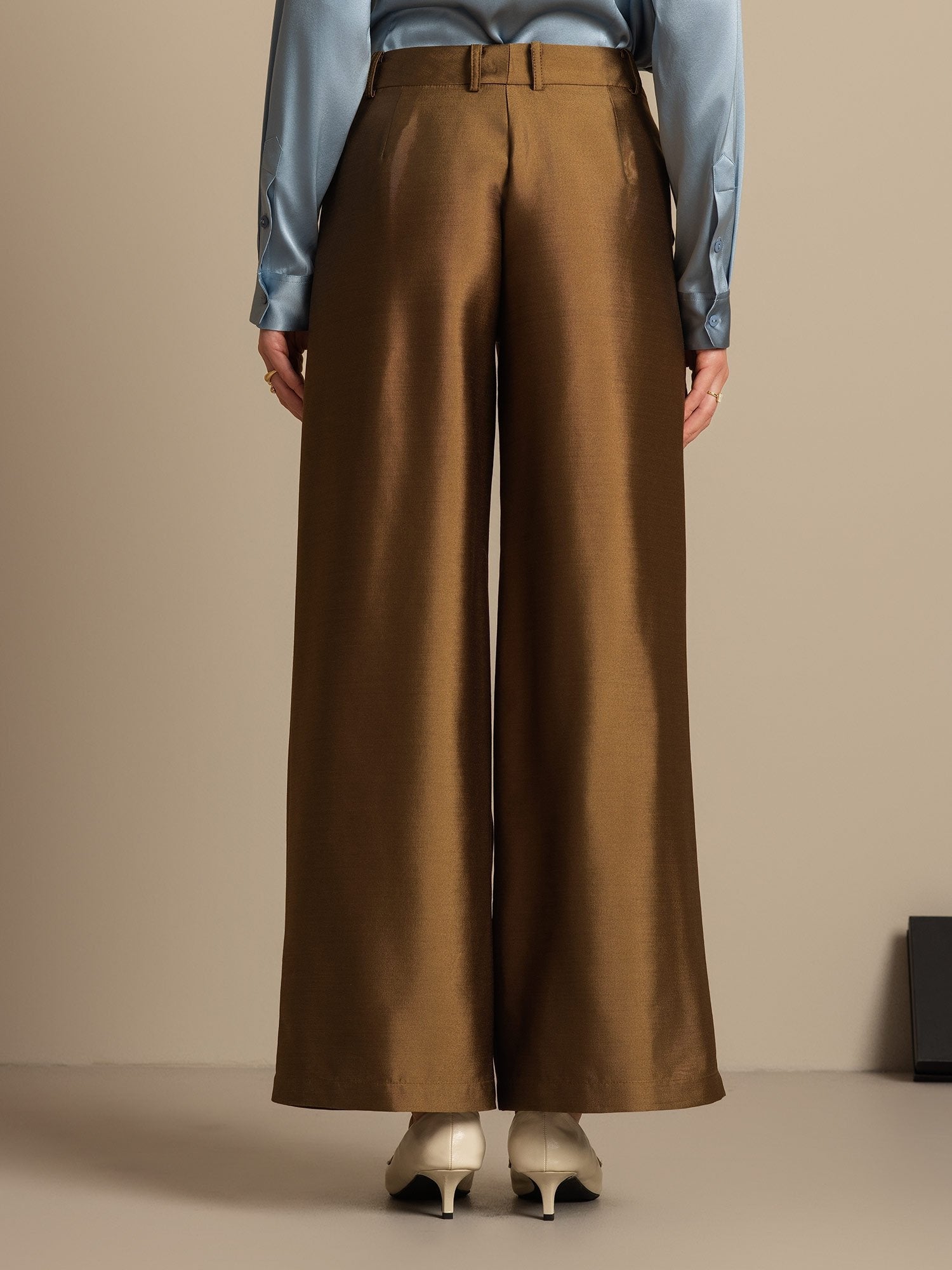 [Bronze] SilkSilky-CA 32Momme Silk-Wool Blend Womens Pants 002,