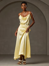[Yellow] SilkSilky-CA Spaghetti Strap Cowl Neck Camisole 005