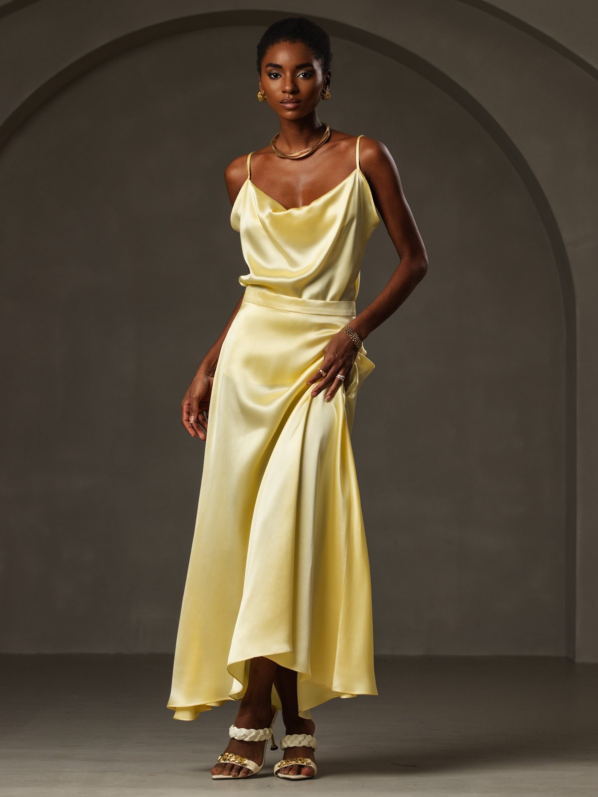 [Yellow] SilkSilky-CA 19Momme Silk Cowl Neck Camisole 005