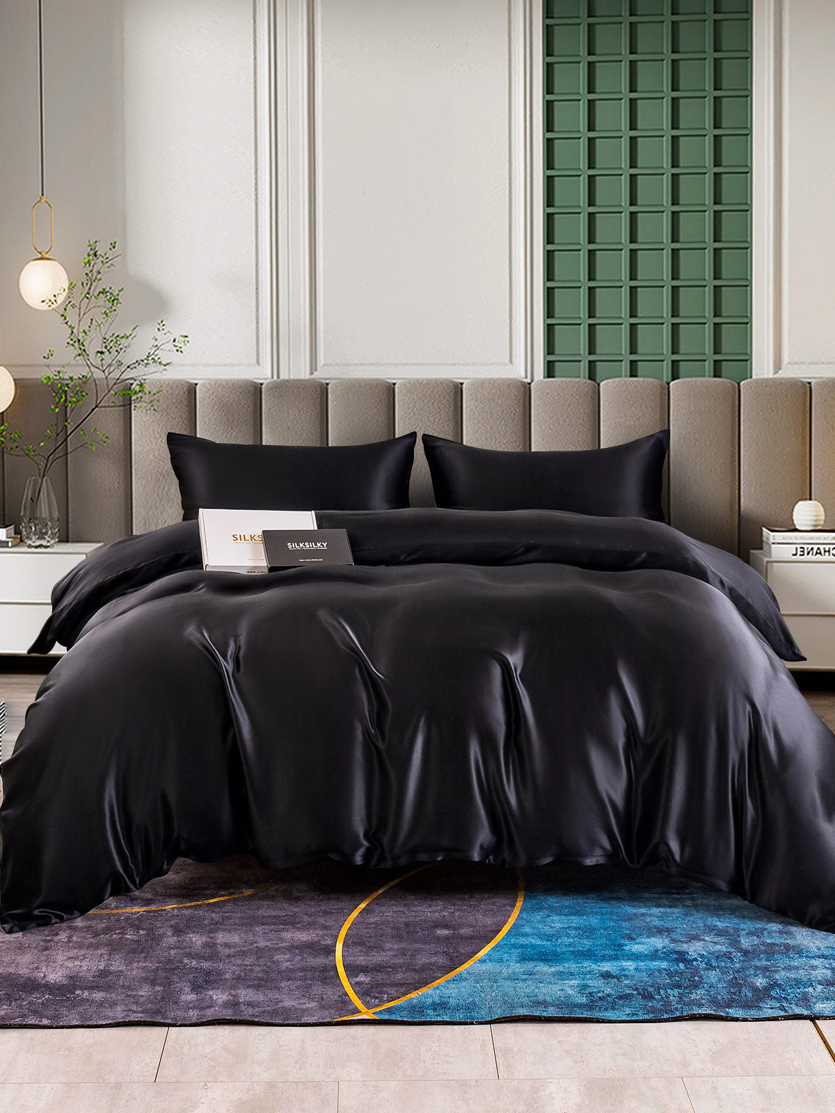 SilkSilky CA 25Momme Pure Silk Bedding Set Black 001