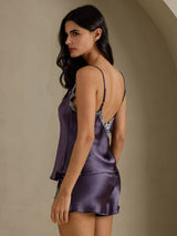 [Purple Gray] SilkSilky-CA Spaghetti Strap V Neck Camisole Set 002