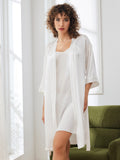 SilkSilky CA Pure Silk 3/4 Sleeve Nightgown&Robe Set White 005