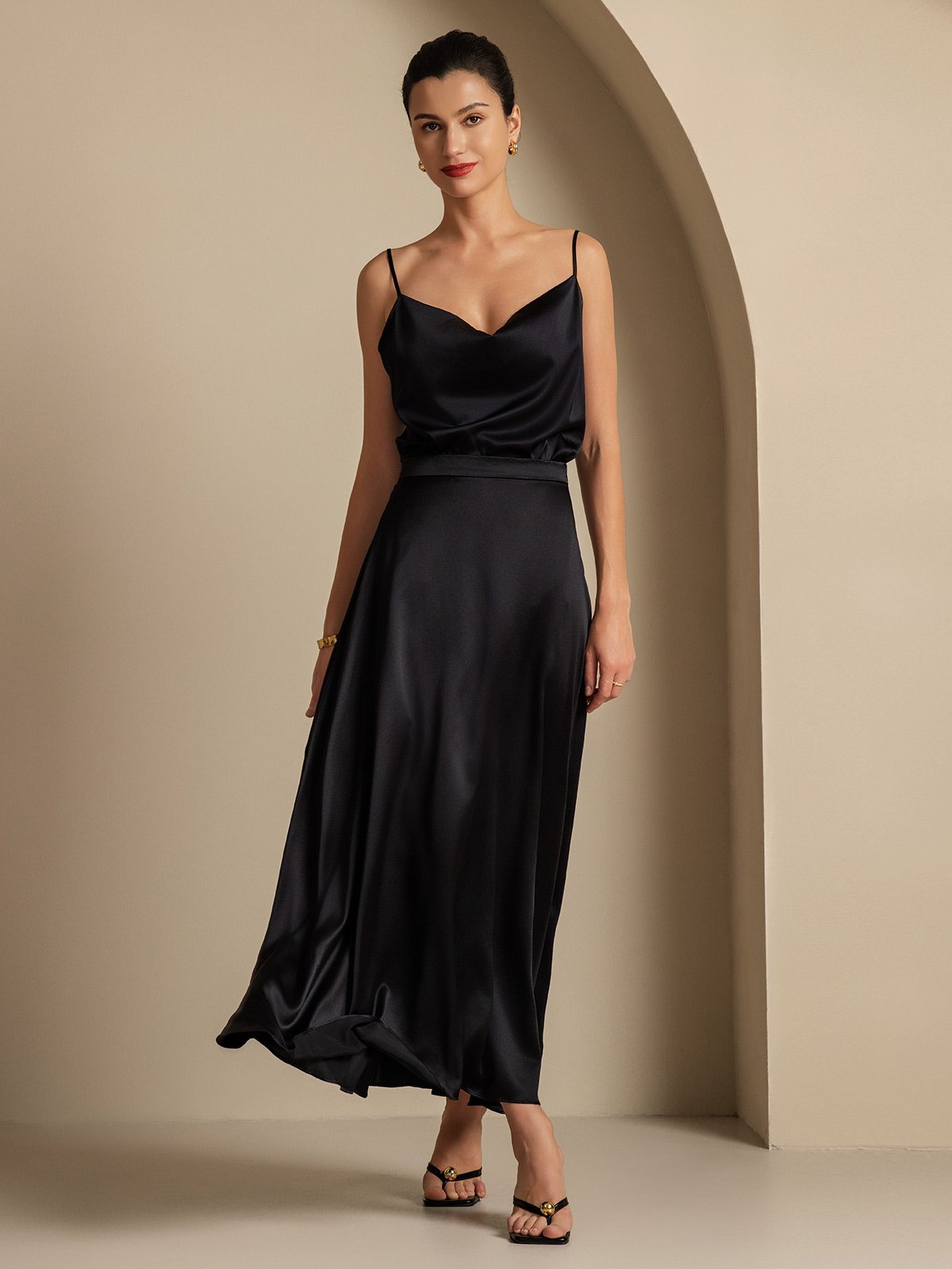 [Black] SilkSilky-CA 19Momme Silk Skirt 005,