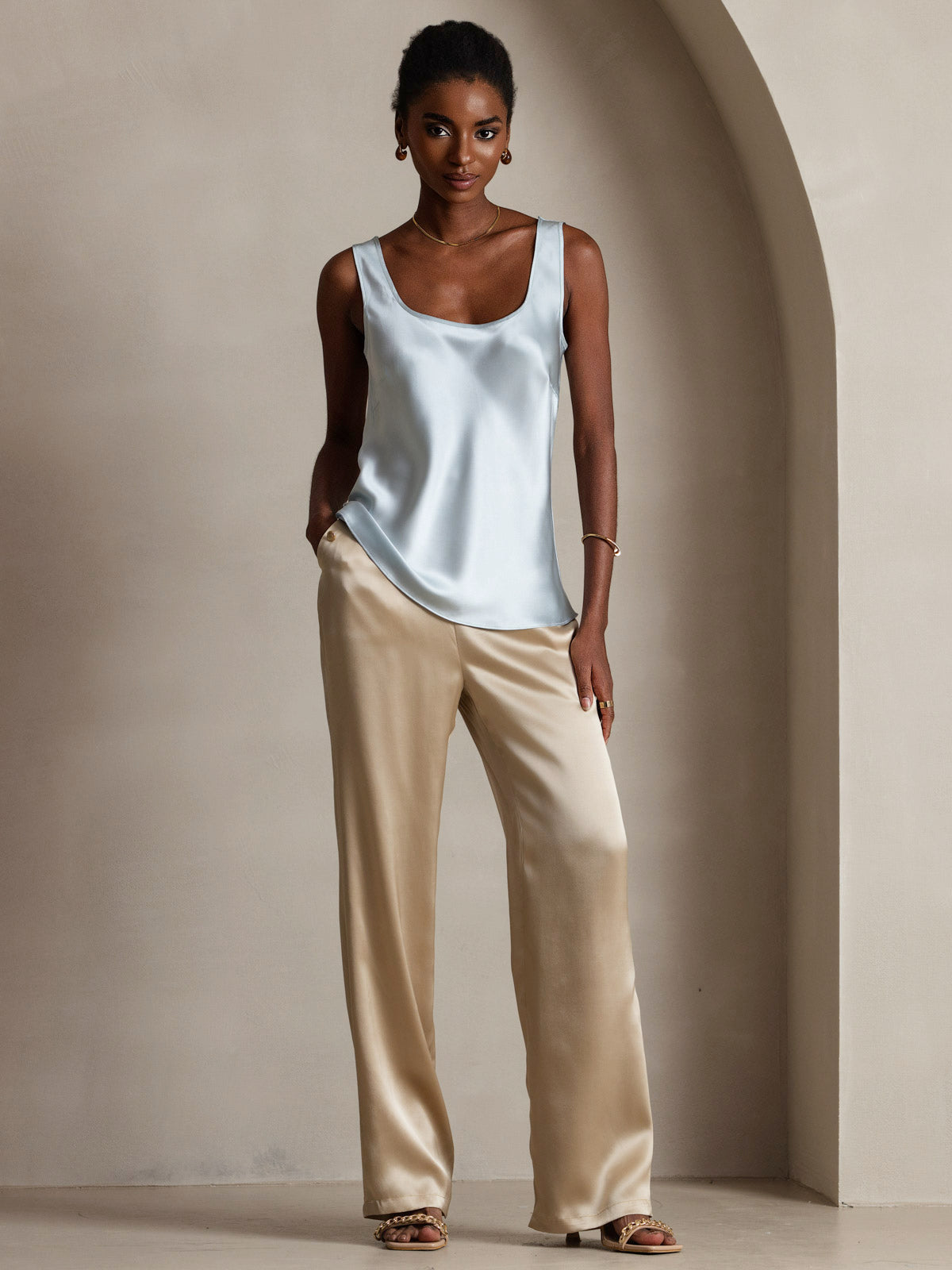 [Light Blue] SilkSilky-CA 19Momme Silk U Neck Camisole 001