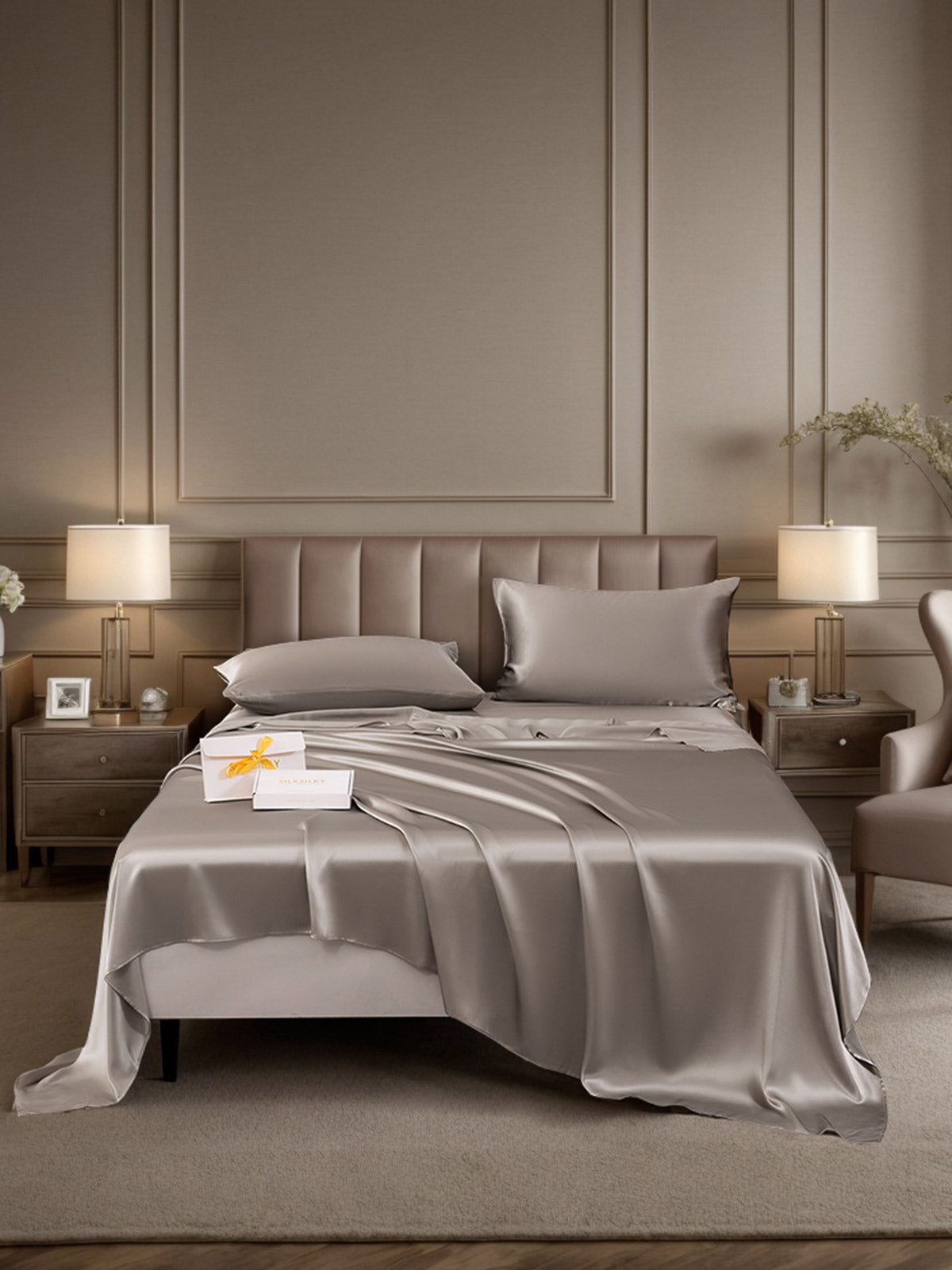 SilkSilky CA 19Momme Pure Silk Bedding Set Gray 001