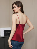 SilkSilky-CA Pure Silk Sleeveless V Neck Camisole DarkRed 002