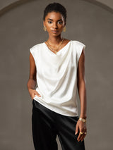 [White] SilkSilky-CA Cap Sleeve Cowl Neck Women's T-Shirt 004