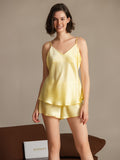 SilkSilky-CA Pure Silk Sleeveless V Neck Camisole Set LightYellow 004