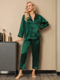 SilkSilky-CA Pure Silk Long Sleeve Lapel Women's Pajamas Green 002