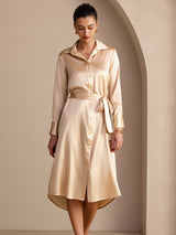 [Champagne] SilkSilky-CA Long Sleeve Lapel Collar Dress 005