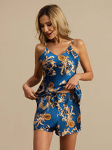 [Navy Dragon] SilkSilky-CA Spaghetti Strap V Neck Camisole Set 004
