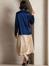 [Dark Blue] SilkSilky-CA Long Sleeve Lapel Collar Women's Shirt 002