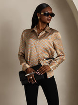 [Floral] SilkSilky-CA Long Sleeve Lapel Collar Women's Shirt 004