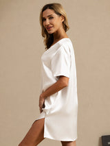 [White] SilkSilky-CA Half Sleeve V Neck Nightgown 005