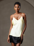 SilkSilky CA Pure Silk Sleeveless V Neck Camisole LightYellow 001