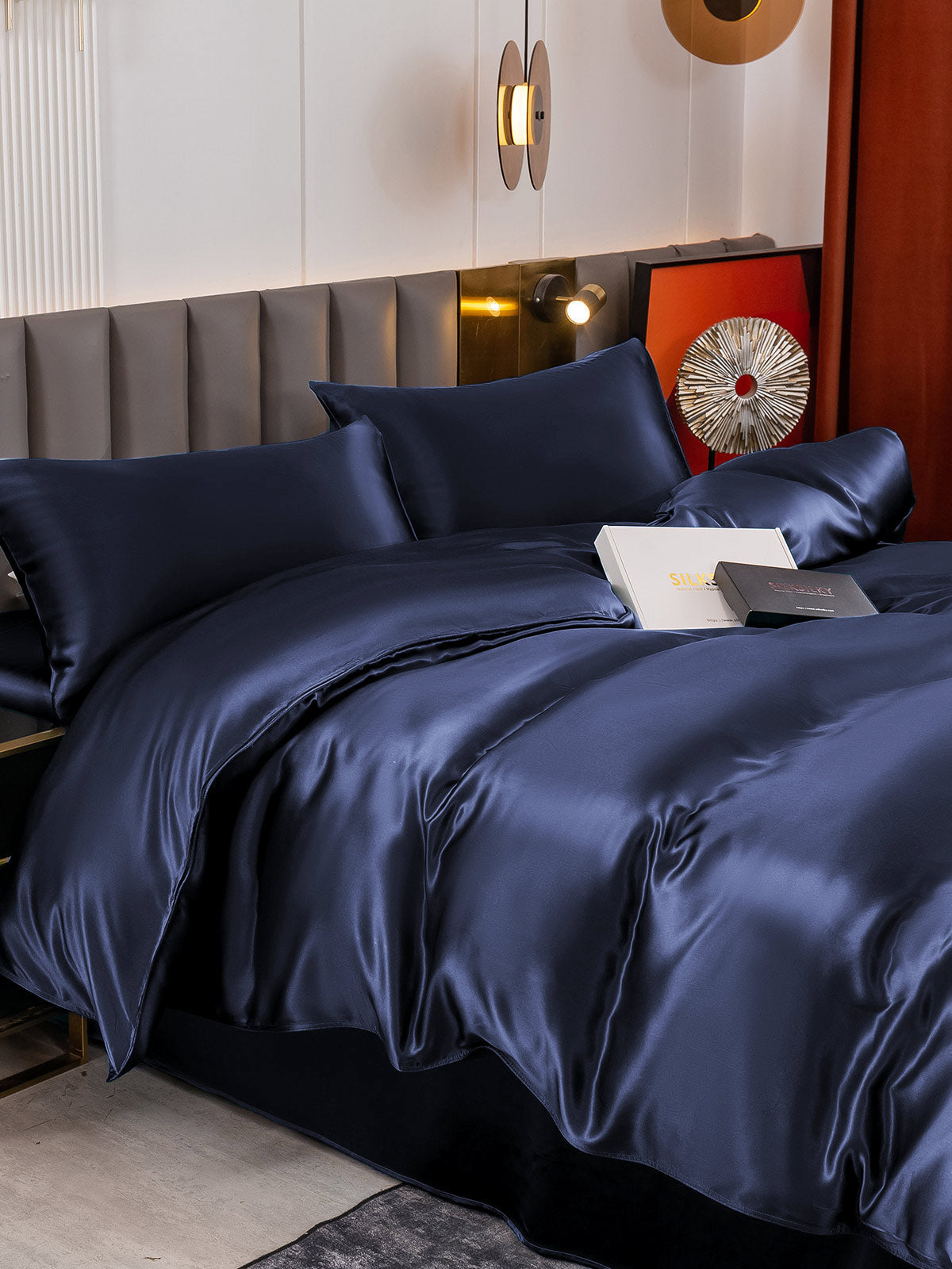 SilkSilky CA 19Momme Pure Silk Bedding Set DarkBlue 005