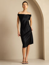 [Black] SilkSilky-CA Sleeveless Cowl Neck Dress 001