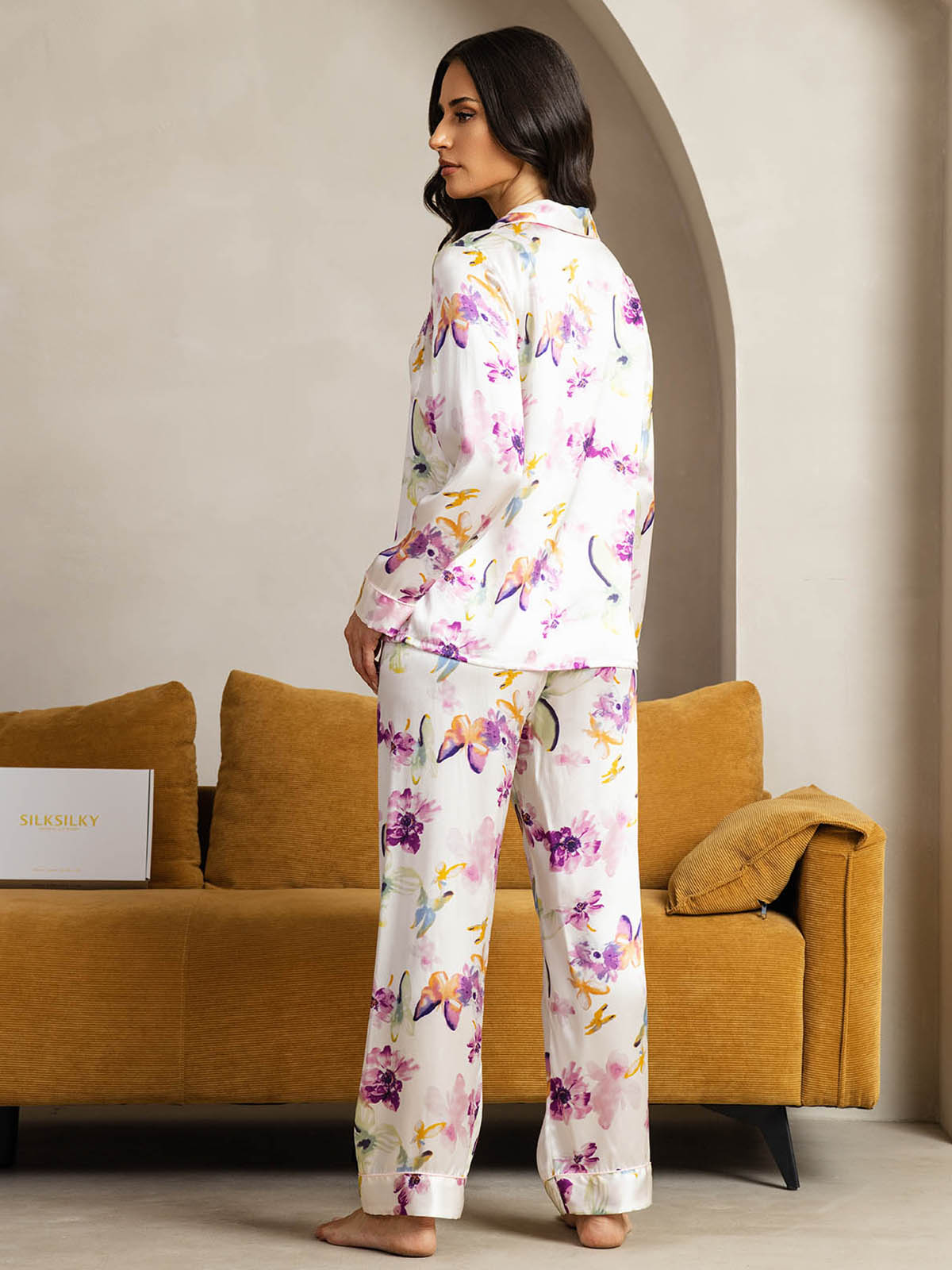 [Watercolor Floral] SilkSilky-CA Pure Silk Womens Pajamas 002