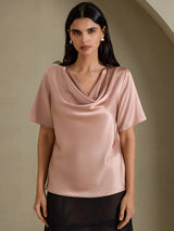 [Tuscany] SilkSilky-CA Short Sleeve Cowl Neck Women's Blouse 003