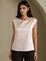 [Beige] SilkSilky-CA Cap Sleeve Round Neck Women's T-Shirt 001