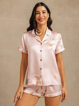 [Pink] SilkSilky-CA Short Sleeve Lapel Collar Women's Pajamas 001