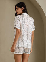 [White Leopard] SilkSilky-CA Short Sleeve Notch Collar Women's Pajamas 002