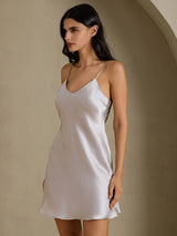 [Gray] SilkSilky-CA Spaghetti Strap V Neck Nightgown 006
