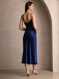 SilkSilky-CA Pure Silk Sleeveless Round Neck Dress DarkBlue 002