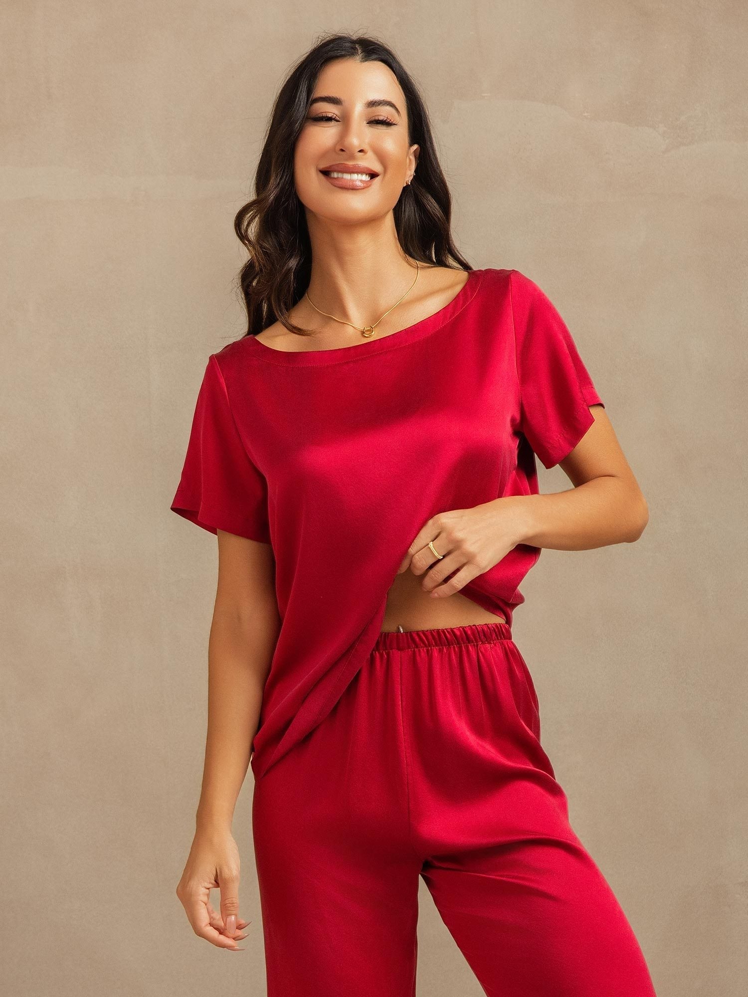 [Wine] SilkSilky-CA 19Momme Washable Silk Womens Pajamas 008