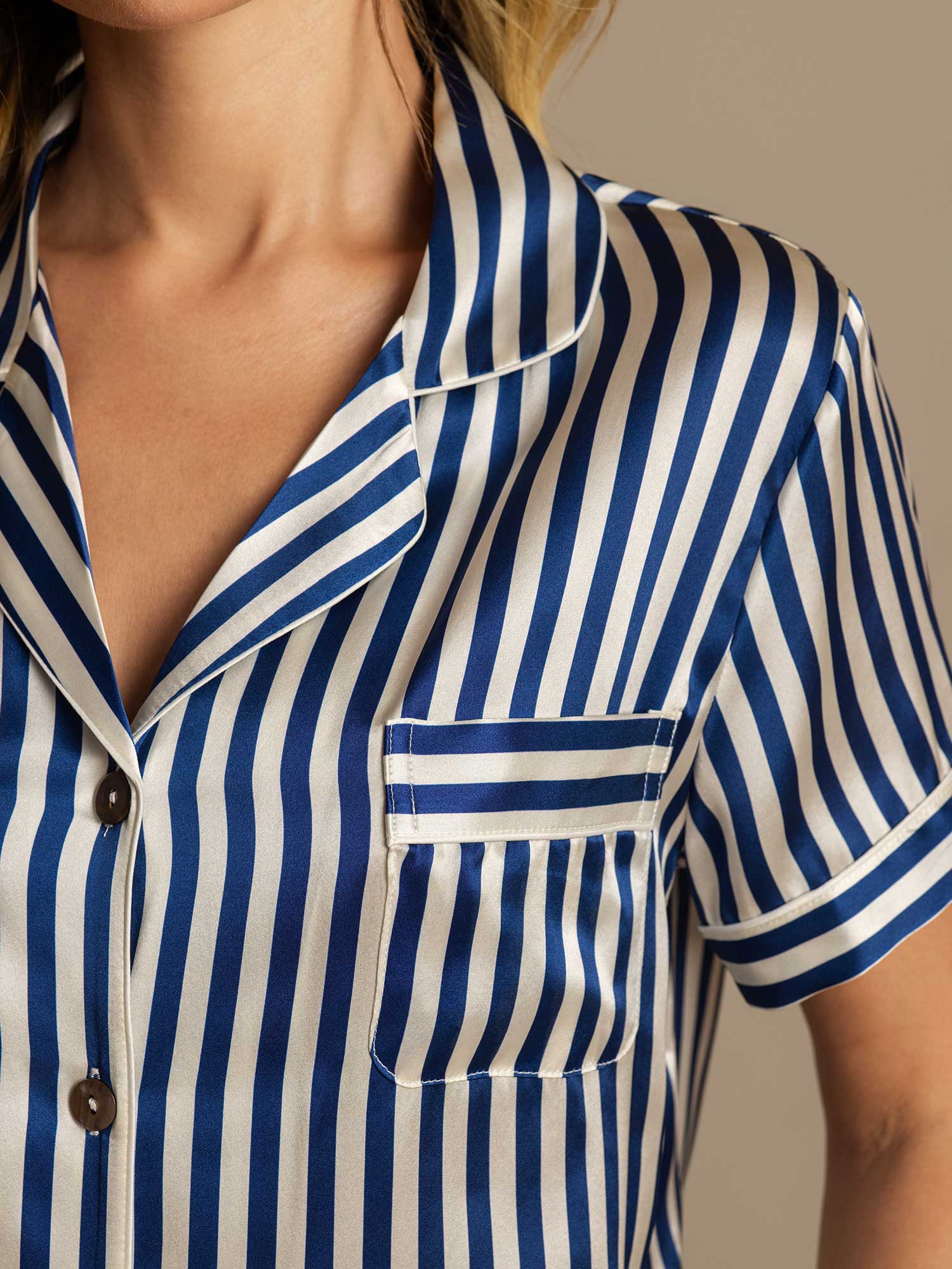 [Dark Blue] SilkSilky-CA Pure Silk Notch Collar Women's Pajamas 007,