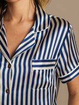 [Dark Blue] SilkSilky-CA Pure Silk Notch Collar Women's Pajamas 007,