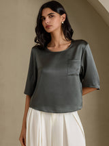 [Dark Gray] SilkSilky-CA Half Sleeve Women's T-Shirt 001