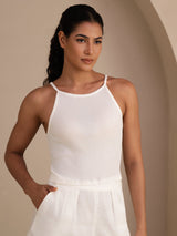 [White] SilkSilky-CA Sleeveless Crew Neck Camisole 001