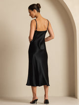 [Black] SilkSilky-CA Spaghetti Strap V Neck Dress 002