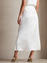 [White] SilkSilky-CA 19Momme Stretch Silk Charmeuse Skirt 002