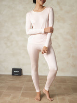 [Light Pink] SilkSilky-CA Silk Jersey Long Sleeve Round Neck Women's Long Johns 004