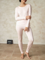 [Light Pink] SilkSilky-CA Long Sleeve Round Neck Women's Long Johns 004