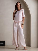 [Pink] SilkSilky-CA Half Sleeve Round Neck Women's Pajamas 003