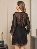 2Pcs Pure Silk Sexy Belted Nightgown&Robe Set