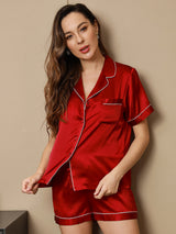 [Wine] SilkSilky-CA Short Sleeve Notch Collar Women's Pajamas 004